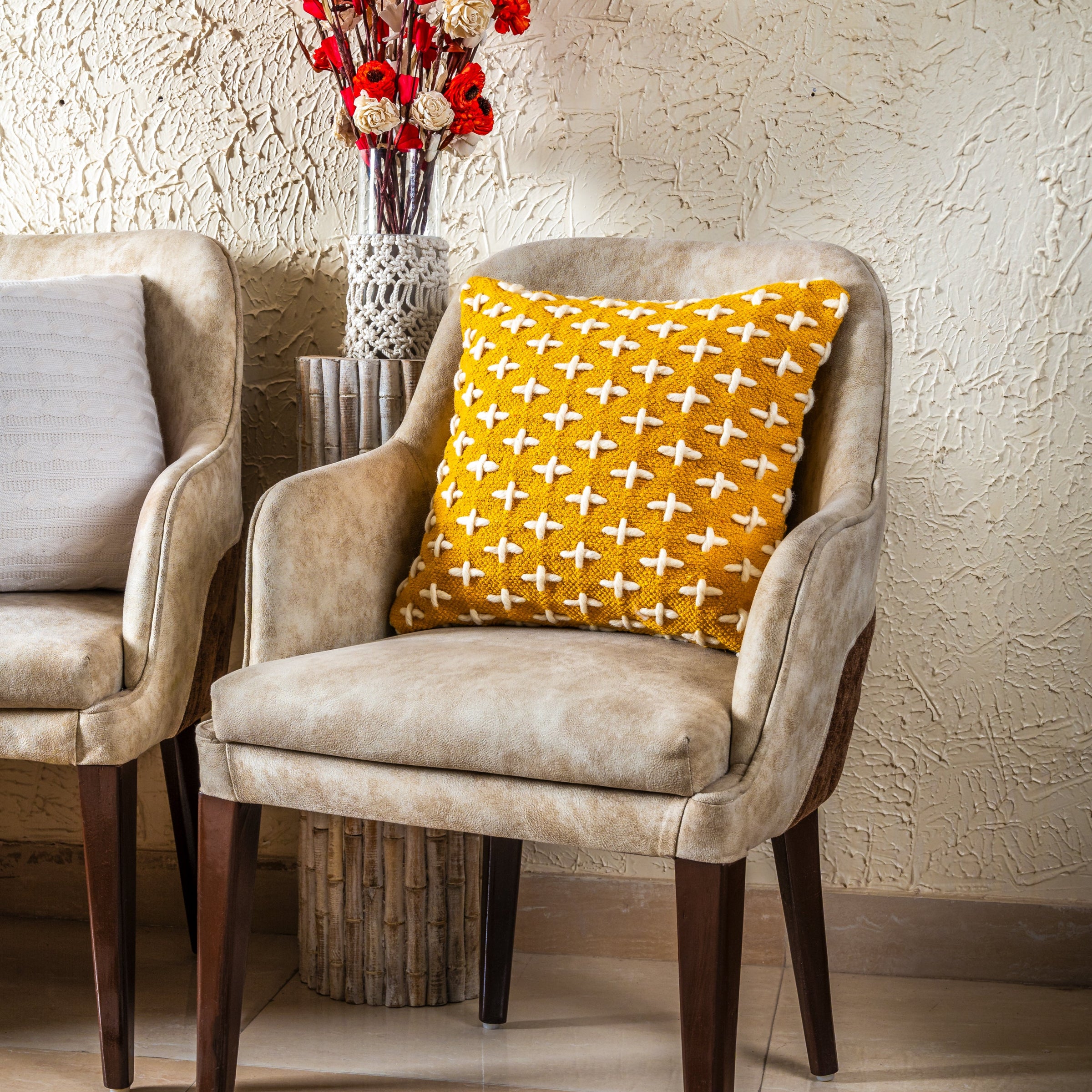Mustard Cross Stitch Cushion Cover